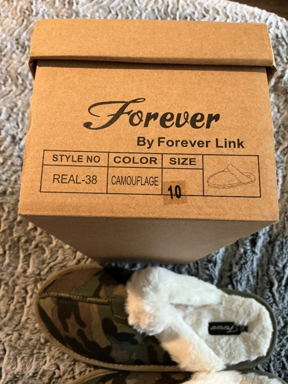 NWT Forever Link Camo Faux Fur Slippers Size 10 | Cozy Sherpa House Shoes - Picture 4 of 7